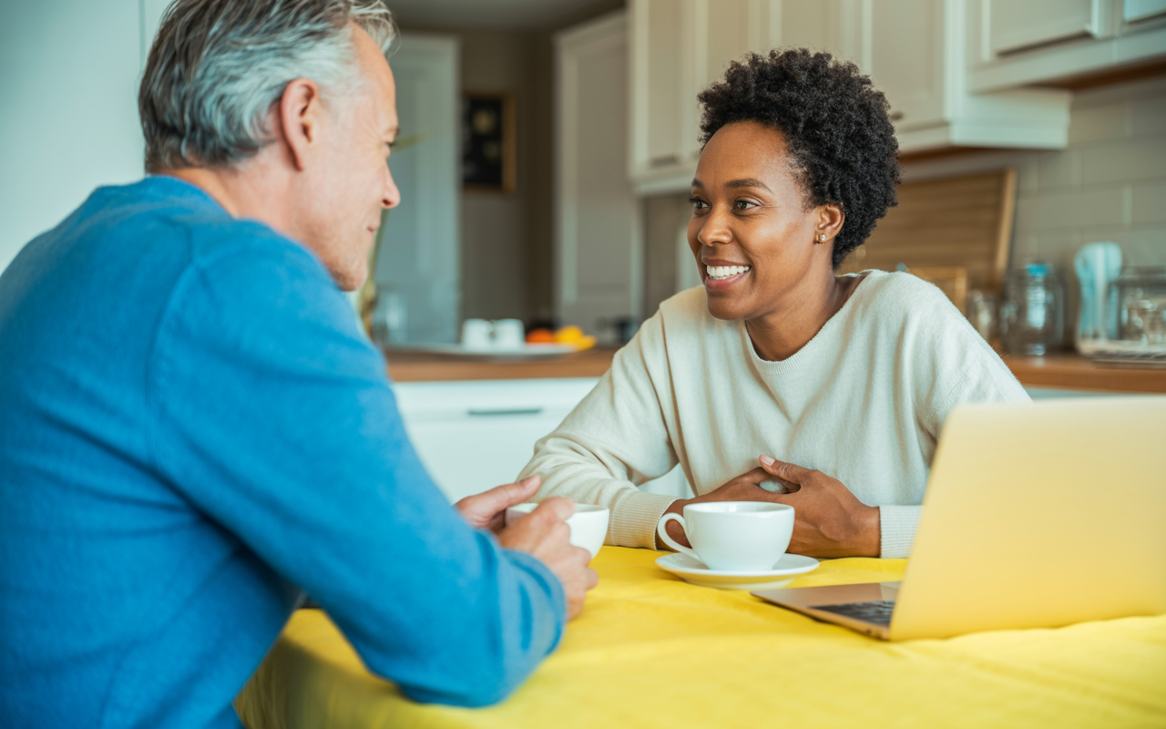 Two people sat at table discussing mounjaro providers