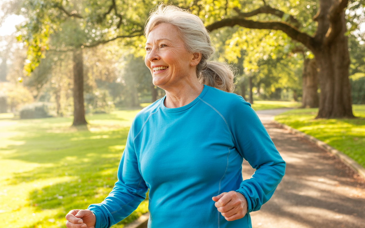 Older woman running in the park