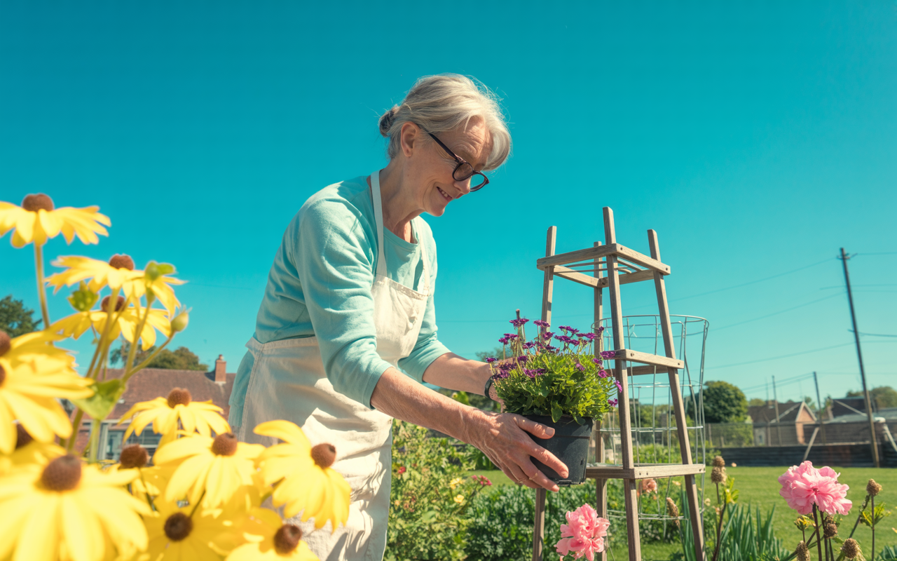 Older woman looking vibrant while gardening on Mediterranean diet