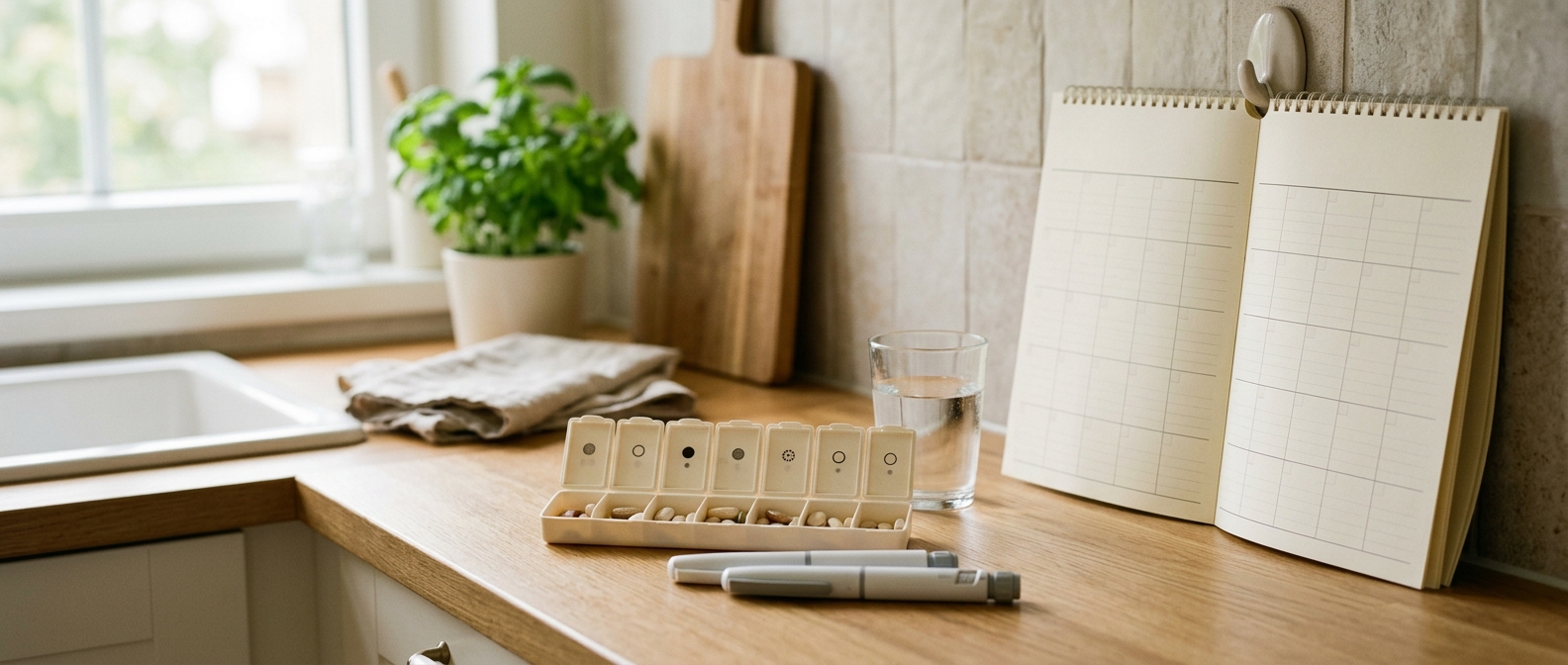 Weekly planner and calendar representing how long Mounjaro stays in your system