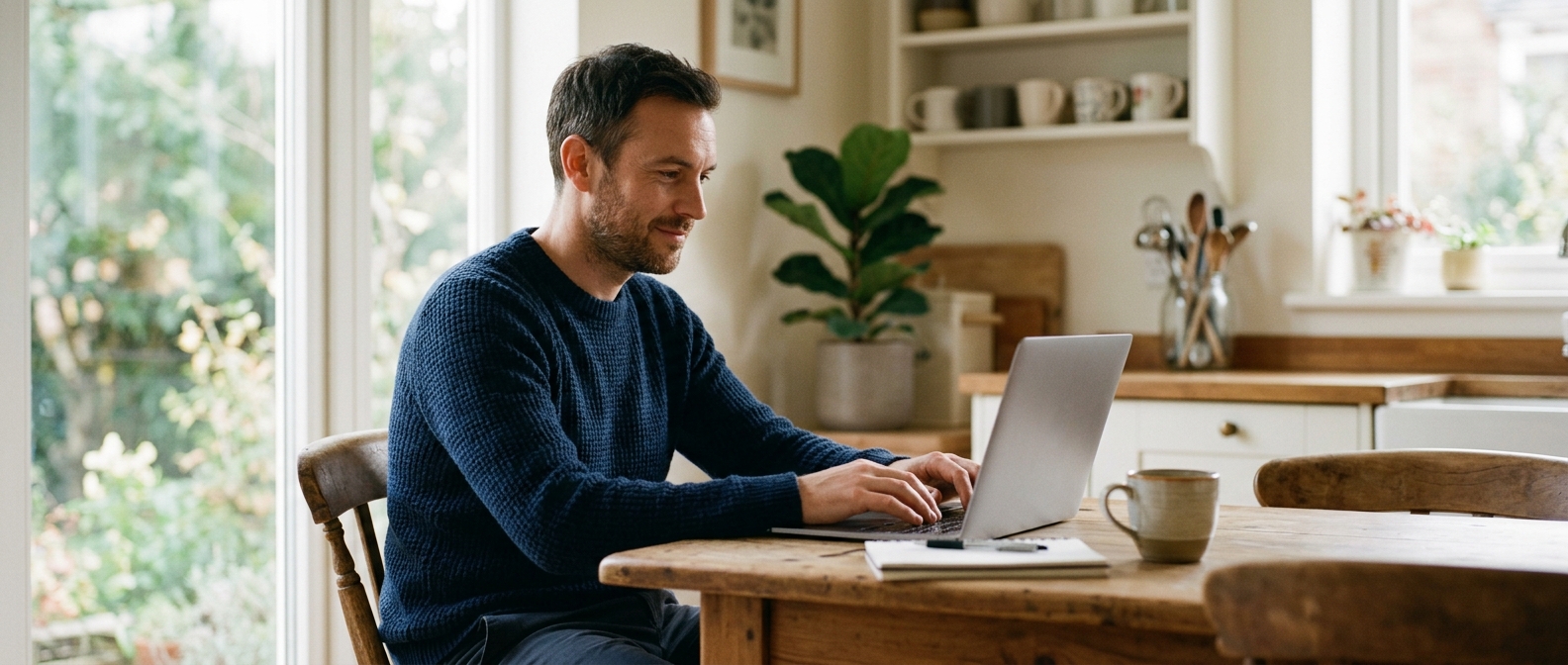 Man starting an online assessment for the Wegovy pill at home