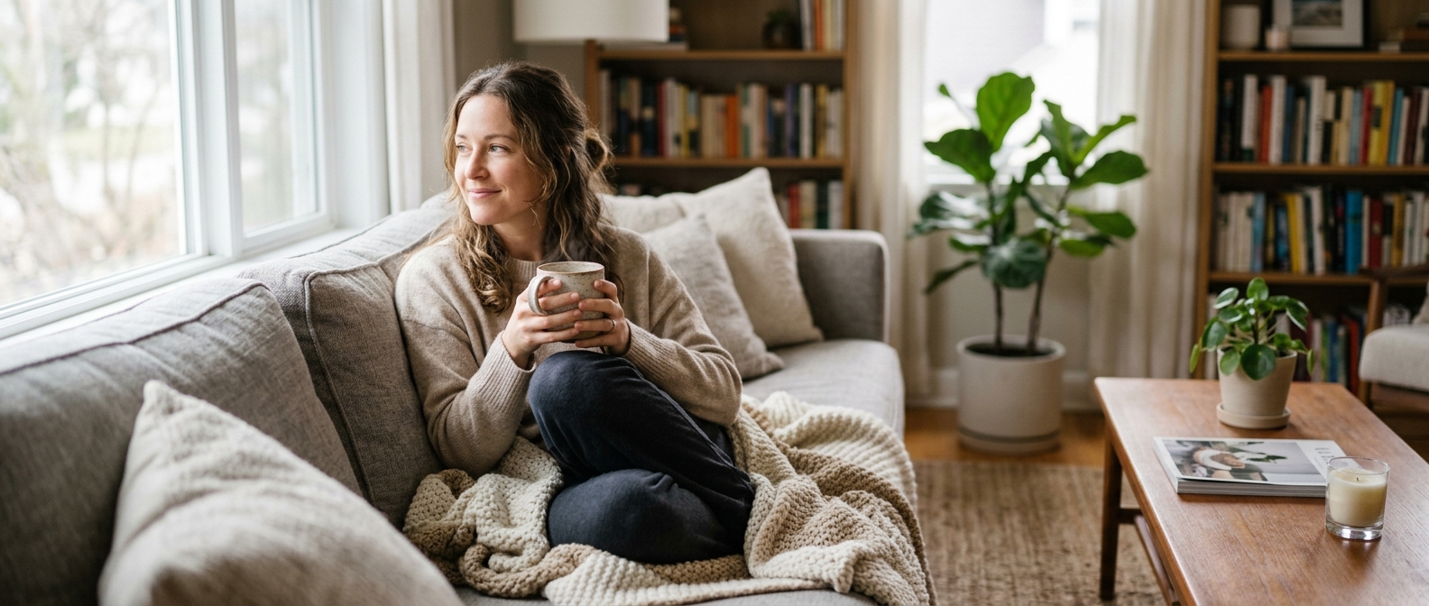 Person resting with herbal tea while managing Wegovy pill side effects