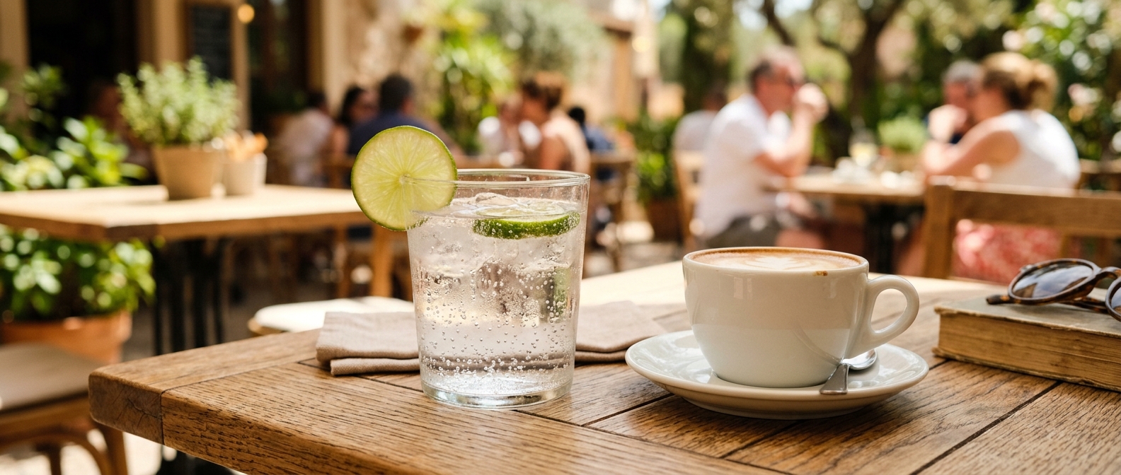 Coffee and sparkling water representing drinks to consider on the Wegovy pill